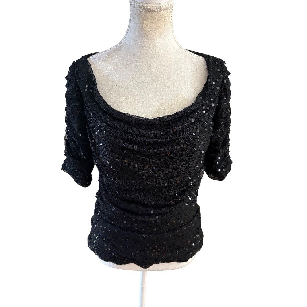 Tadashi shoji black sequined Top Size Small
